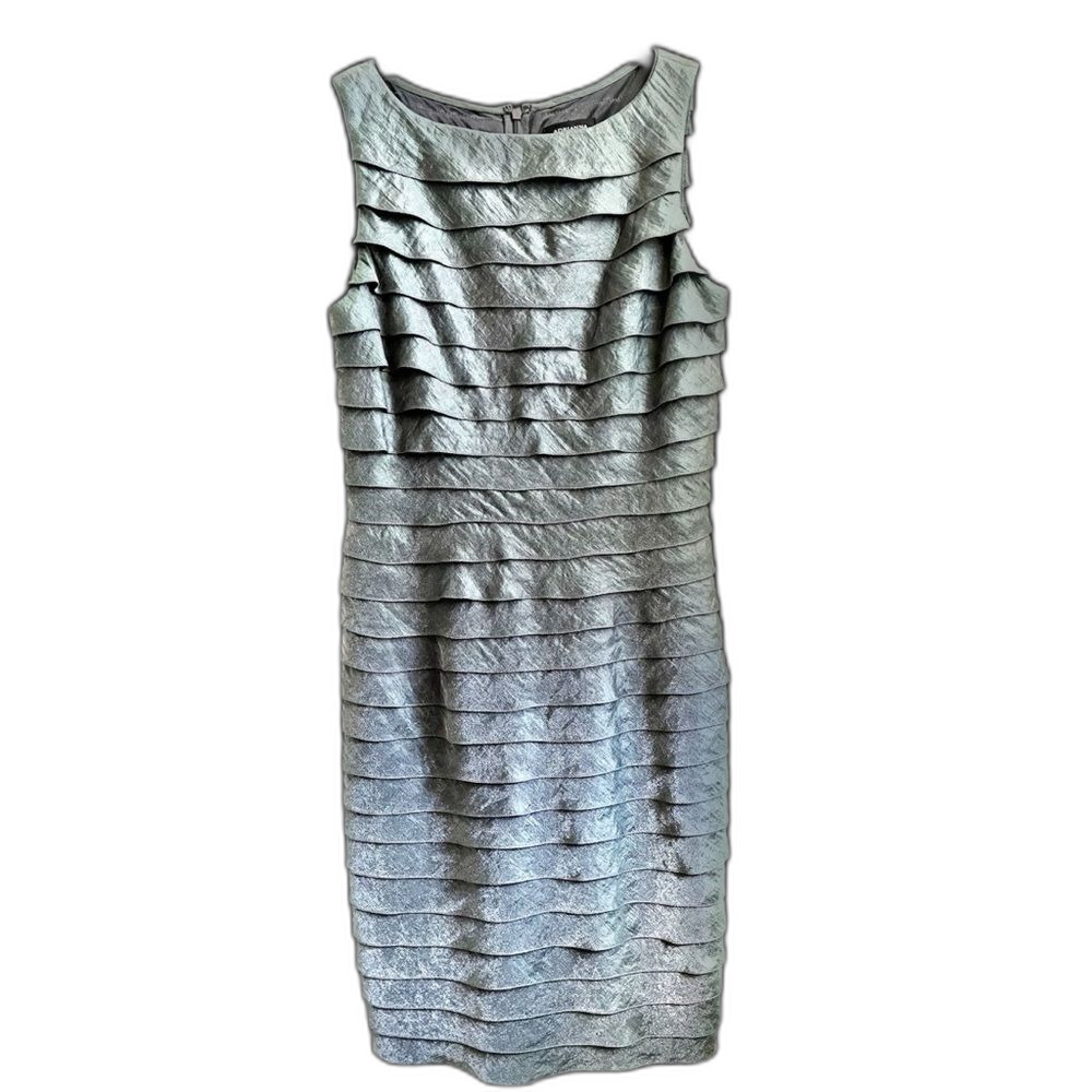 Adrianna Papell Special Occasion Ruffle Tier Dress Grey Green Size 4